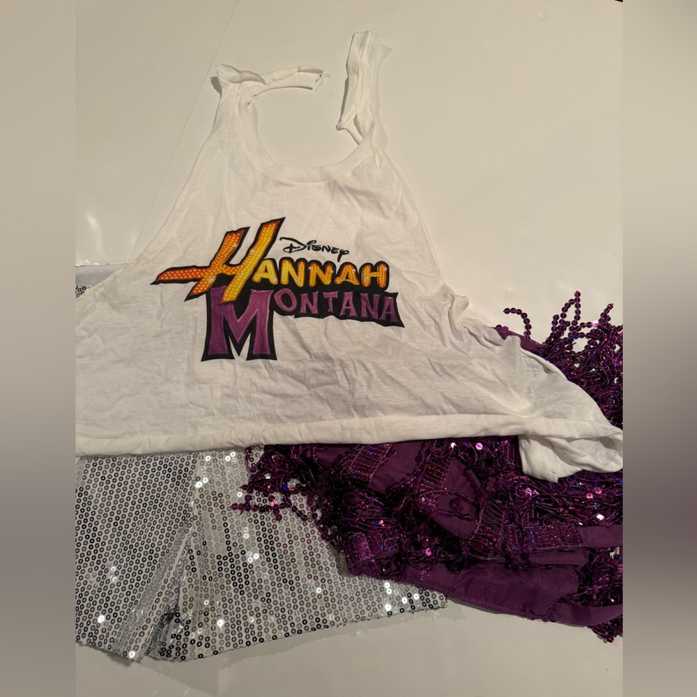 White Disney Hannah Montana Costume Teen includes Tank Top, glittery shorts
